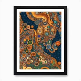 Artistic Symphony Poppy Blue By Klimt And Van Gogh Art Print