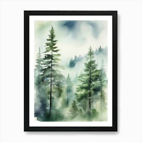 Appalachian Mountains of Misty Pines Watercolor Print of Evergreen Forest..138 Art Print