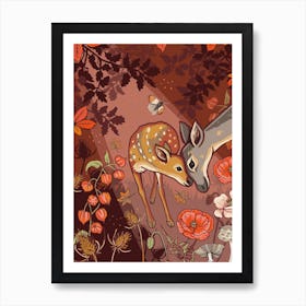 Doe And Fawn In Autumn Woods Art Print