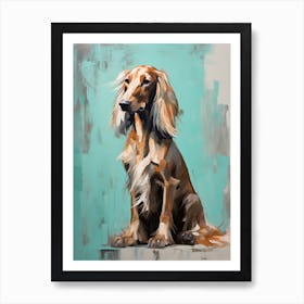 Afghan Hound Dog, Painting In Light Teal And Brown 3 Art Print