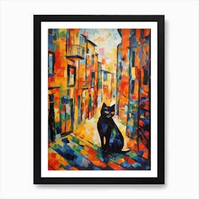 Painting Of Barcelona With A Cat In The Style Of Fauvism 2 Art Print