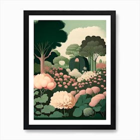 Parks And Public Gardens With Peonies Vintage Sketch Art Print