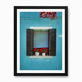 Italian Window With Red Flowers Art Print