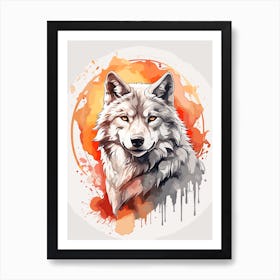 Wolf Flame Sunset Love Art print Art Print