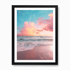 Beach And Sunset With Waves And Cloud Pink Blue Photography 3 Art Print