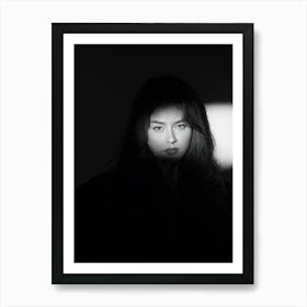 Monochromatic Portrait Face Emerges Split Between Stark Light And Deep Shadow Chiaroscuro Techniqu Art Print