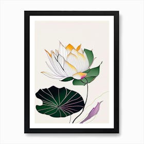 Lotus Flower In Garden Abstract Line Drawing 3 Art Print