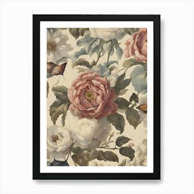 Roses And Butterflies Art Print