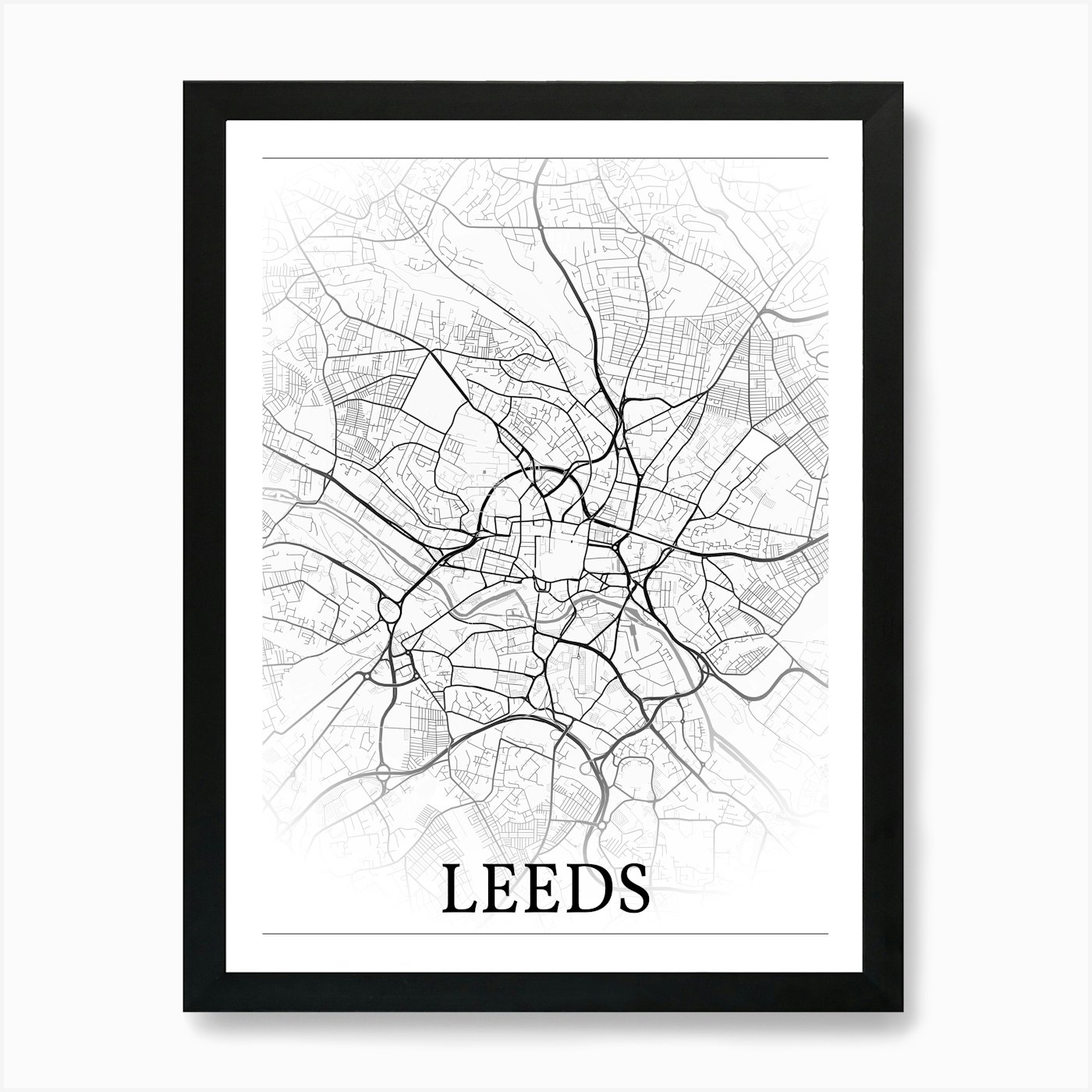 Leeds, England, Uk, City Map, Black Framed Wall Art Poster Canvas Print Picture