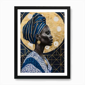 Woman In Blue And Gold Art Print