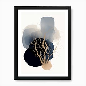 Black, Blue And Gold Abstract Painting Art Print