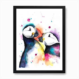 Puffins Kissing Art Print