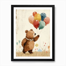 Brown Bear Holding Balloons Storybook Illustration 4 Art Print