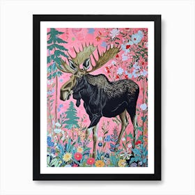 Floral Animal Painting Moose 4 Art Print