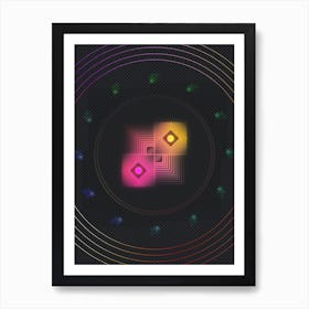 Neon Geometric Glyph in Pink and Yellow Circle Array on Black n.0186 Art Print