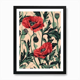 Red Poppies Seamless Pattern Art Print