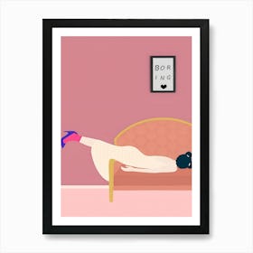 Boring Woman Lying On Couch Art Print