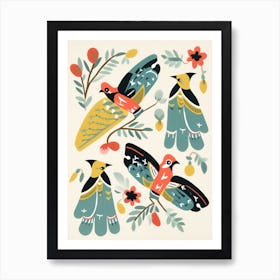 Folk Style Bird Painting Cedar Waxwing 1 Art Print