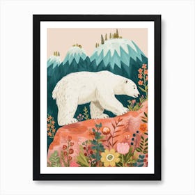 Polar Bear Walking On A Mountrain Storybook Illustration 3 Art Print