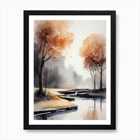 Autumn Trees By The River Art Print