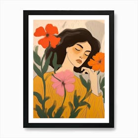 Woman With Autumnal Flowers Petunia 1 Art Print