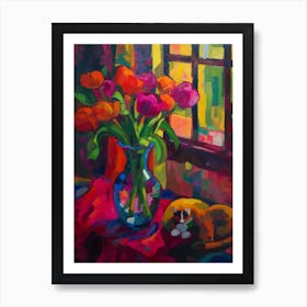 Sweet Pea With A Cat 4 Fauvist Style Painting Art Print