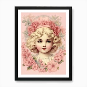 Vintage Pink Girl Illustration Kitsch Art Print