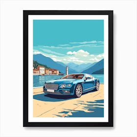 A Bentley Continental Gt Car In The Lake Como Italy Illustration 2 Art Print