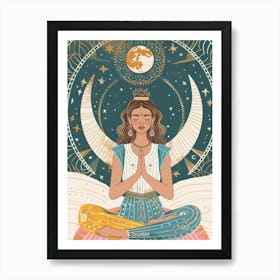 yoga women moon Art Print