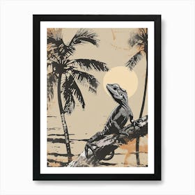 Chameleon In The Palm Trees Block Print 3 Art Print