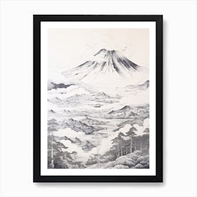 Mount Gassan In Yamagata, Ukiyo E Black And White Line Art Drawing 2 Art Print