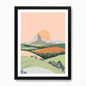 Mount Ossa Australia Color Line Drawing (1) Art Print