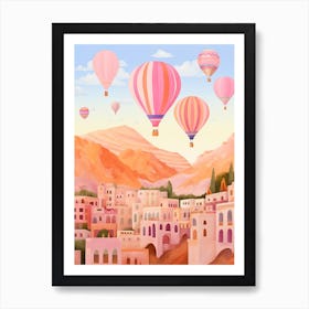 Capodoccia Turkey Pink Hot Air Ballons Travel Painting Art Print
