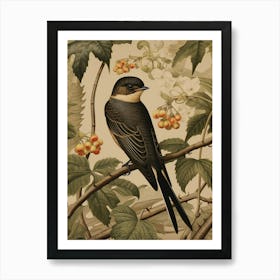 Dark And Moody Botanical Swallow 1 Art Print