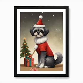 Christmas Shih Tzu Dog Wear Santa Hat (22) Art Print