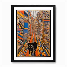 Painting Of Marrakech With A Cat In The Style Of Minimalism, Pop Art Lines 2 Art Print