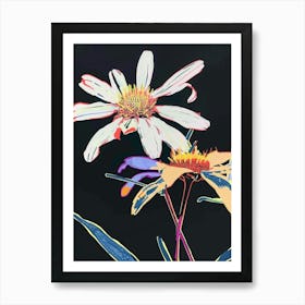 Neon Flowers On Black Daisy 1 Art Print