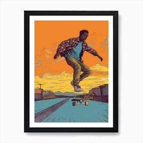 Skateboarding In Cape Town, South Africa Comic Style 1 Art Print