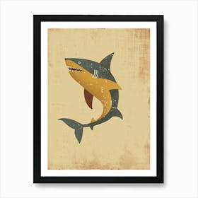 Muted Mustard Pastel Shark Art Print