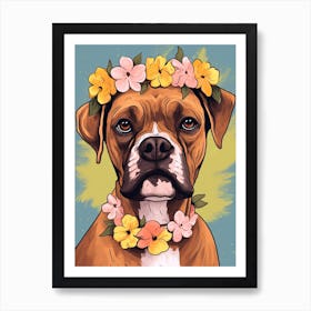 Boxer Portrait With A Flower Crown, Matisse Painting Style 7 Art Print