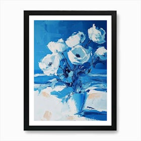 White Flowers In A Blue Vase Art Print