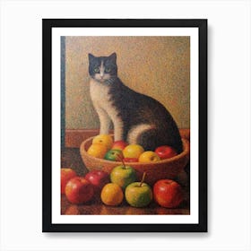 Stock With A Cat 2 Pointillism Style Art Print