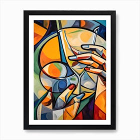 A Hand Holding A Martini Cubistic 2 Art Print