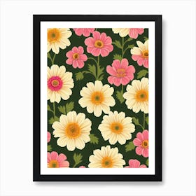 Anemone 2 Repeat Retro Flower Art Print