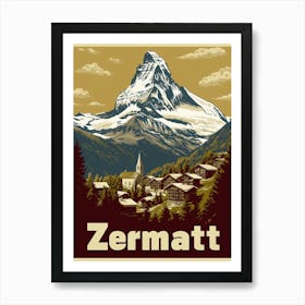 Aihrgdesign A Vintage Travel Poster Of Zermatt Featuring The Art Print