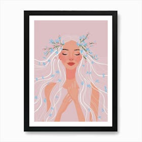 Woman With Flowers In Her Hair Art Print