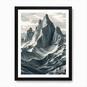 Majestic Mountain Range with Jagged Peaks and Sweeping Valleys 1 Art Print