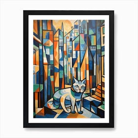 Painting Of Tokyo With A Cat In The Style Of Cubism, Picasso Style 1 Art Print