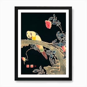 Parrot On The Branch Of A Flowering Rose Bush, Itō Jakuchū Art Print