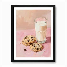 Pink Breakfast Food Milk And Chocolate Cookies 4 Art Print